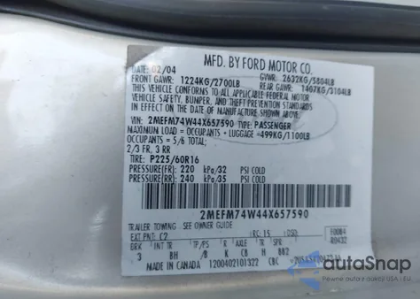 2004 Mercury Grand Marquis Gs from USA, damaged, VIN 2MEFM74W44X657590